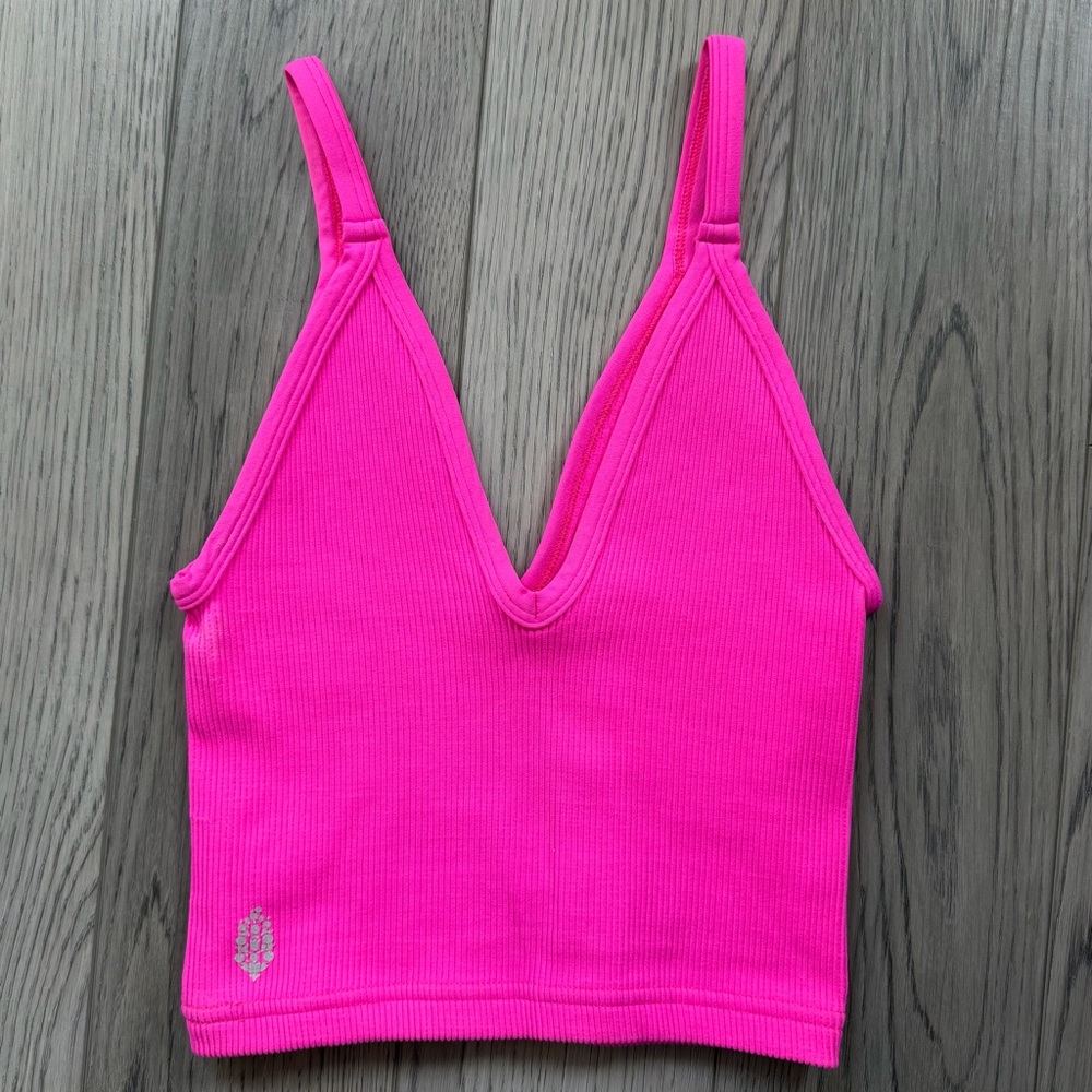 FP Movement by Free People Hot Pink Ribbed V-Neck Crop Tank